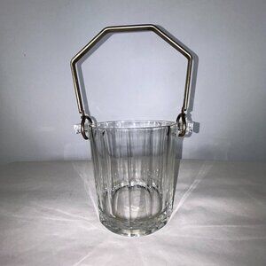 Italian Faceted Crystal Glass Ice Bucket 5" X 11" with Silverplate Handle